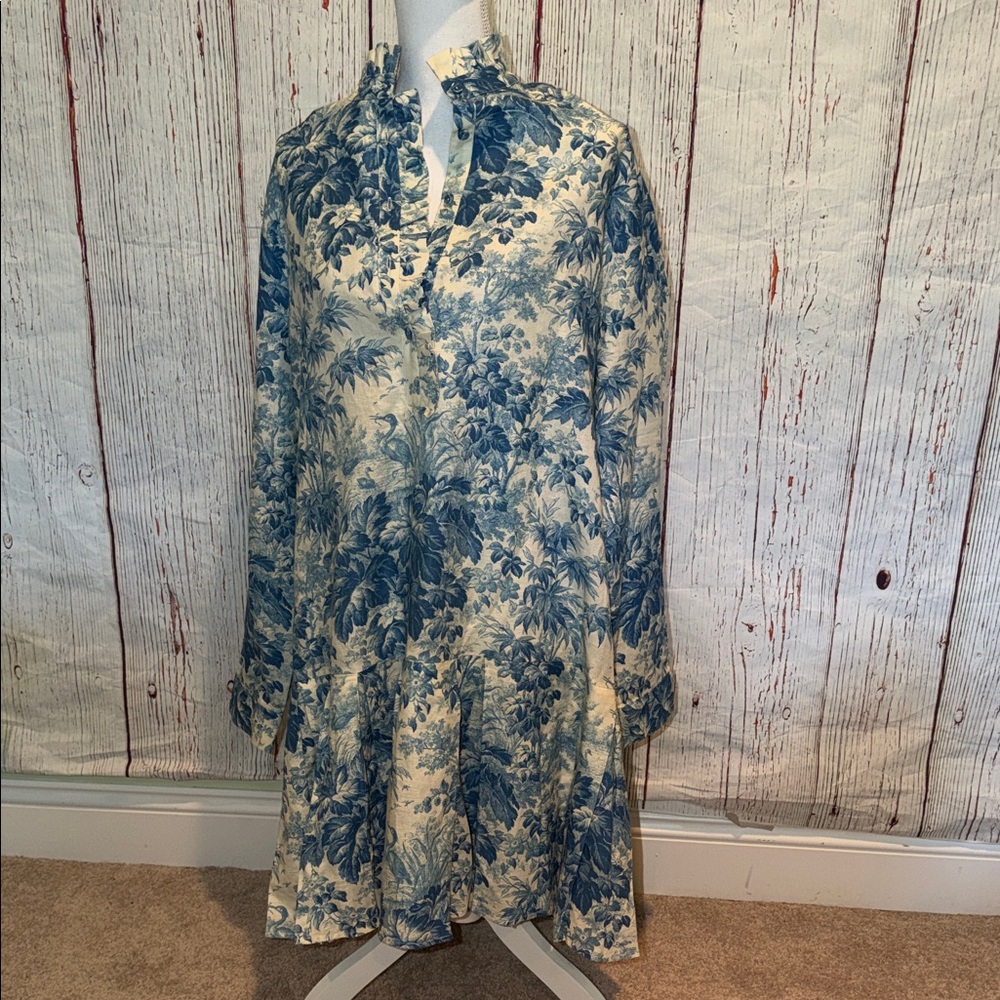 Tuckernuck Floral Long Sleeve Dress in Blue and Cream